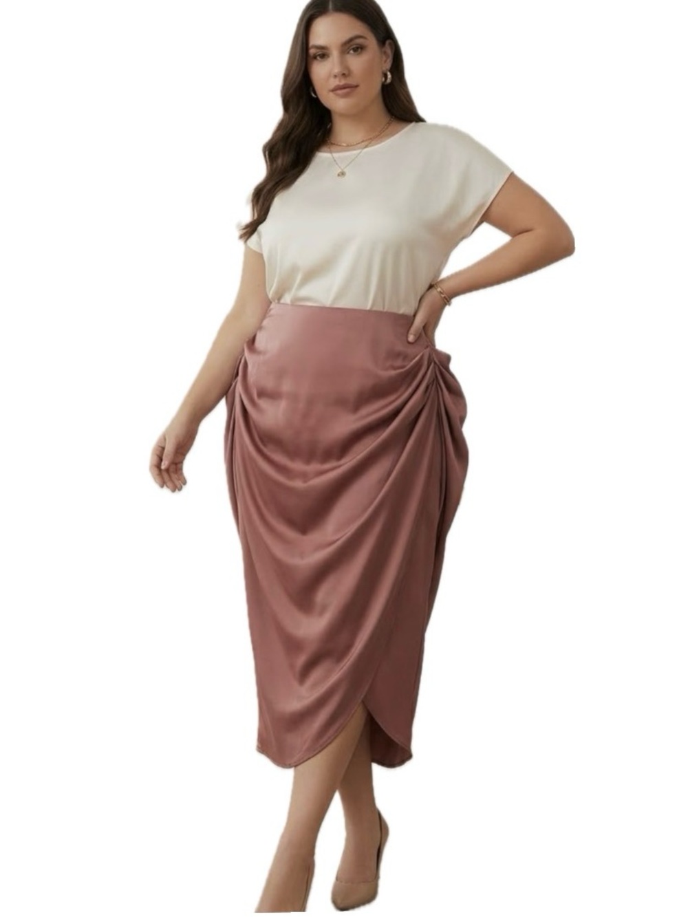Sculptured Dusty Rose Drape Midi Skirt sz 3X US 18/20